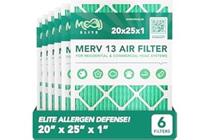 20x25x1 Air Filter (6-PACK) | MERV 13 | MOAJ Elite Bacterial & Viral Defense | BASED IN USA | Pleated Replacement Air Filters for AC & Furnace Applications | Actual Dimensions: 19.70” x 24.70” x 0.75”