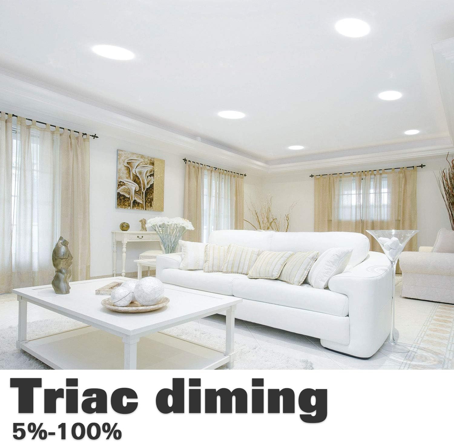 12 Pack 5/6 Inch LED Recessed Lighting, Baffle Trim, CRI90, 15W=100W, 1100lm, 5000K Daylight White, Dimmable Recessed Lighting, Damp Rated LED Recessed Downlight, ETL Listed - - 