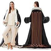 Heated Blanket Wearable Electric Blanket with Heated Foot Pocket, Portable Heated Blanket with Sleeves Flannel & Sherpa Heating Blanket with 6 Heating Levels & 1-10 Hour Timer, 51" * 71"+18", Grey