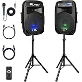 PRORECK Dance 12 Portable 12-Inch 1000 Watts 2-Way Powered PA Speaker System Combo Set with Bluetooth/USB/SD Card Reader/FM Radio/Remote Control/Speaker Stand for Party DJ Wedding Meeting