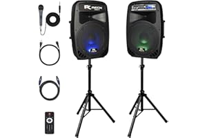 PRORECK Dance 12 Portable 12-Inch 1000 Watts 2-Way Powered PA Speaker System Combo Set with Bluetooth/USB/SD Card Reader/FM Radio/Remote Control/Speaker Stand for Party DJ Wedding Meeting