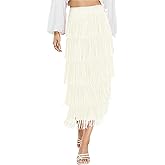 Kisidoo Women's Fringe Trim High Waist Short Pencil Bodycon Skirts, Sexy Elegant Fringe Long Maxi Skirt Summer Party Work