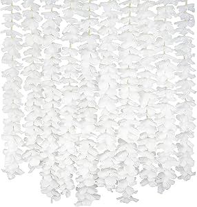 10 Pack(Each 78.7inch)(Total 65.6Feet) Artificial Silk Wisteria Fake Hanging Flowers Vine Plants Leaf Garland for Wedding Party Garden Outdoor Greenery Office Home Wall Decoration White