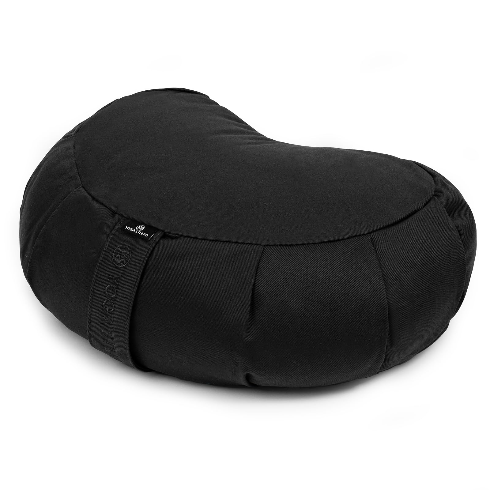 Yoga Studio European Crescent Zafu Cushion | Organic Cotton | 42 x 30 x 18cm | Meditation Pouf | Buckwheat Hulls - Black