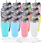 Dongni 30 oz Tumbler with Lid and Straw, Powder Coated Tumbler, Stainless Steel Tumblers Bulk, Insulated Vacuum Double Wall Coffee Travel Mug（Mix 16 pack）