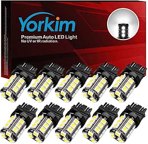 Yorkim 3157 LED Light Bulbs White Super Bright, 3056 3156 3156A 3057 4057 3157 4157 T25 LED Bulbs for Brake Lights, Backup Reverse Lights， Reverse Tail Lights - Pack of 10