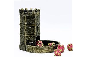KSNDie D&D Dice Tower with Tray, Castle Wall Carving DND Dice Rolling Tray for Dungeons and Dragons | Easy Roller Perfect for Board Game, D&D and RPG, (Ancient Golden)
