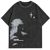 Men's Letter Graphic T Shirts Oversized Drop Shoulder Short Sleeve Vintage Streetwear Crew Neck Casual Tee Top