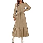 MEROKEETY Women's Fall Long Sleeve Maxi Dresses 2025 Casual Knit Crew Neck Tiered Flowy Pockets Dress