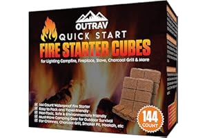 Outrav Fire Starter Cubes, 144ct Charcoal Firestarter Squares for Lighting Fireplace, Wood Stove, Grill, Campfire, BBQ Smoker Pit – Mini Nontoxic Waterproof Fire Starting Bricks for Camping, Survival