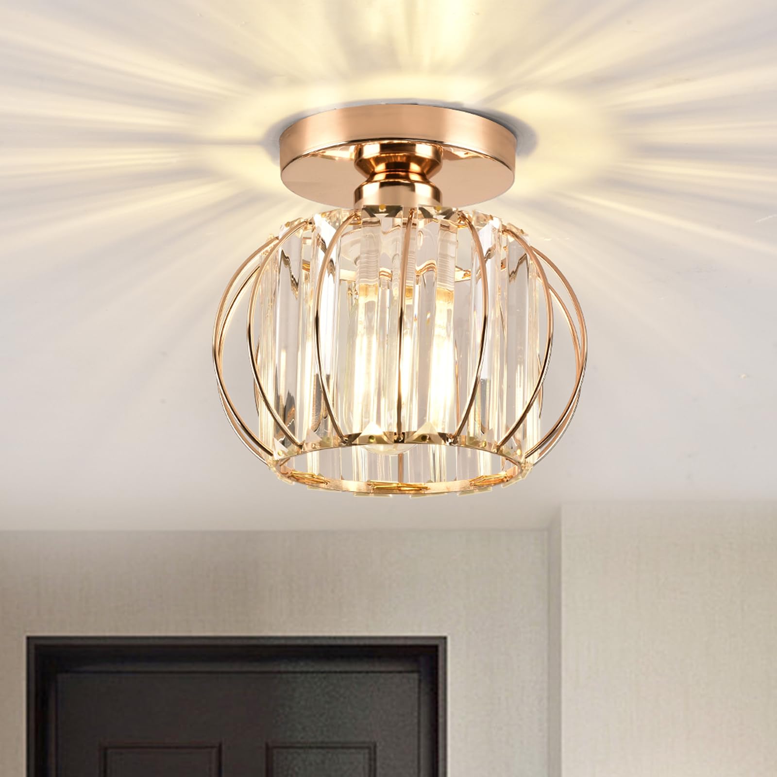 ZYDTRIP Crystals Ceiling Light Fixtures Chandelier, Small Semi Flush Mount Ceiling Light Fitting for Hallway Entrance Kitchen Bedroom Dining Rooms Living Rooms Bar (Gold) — image 1