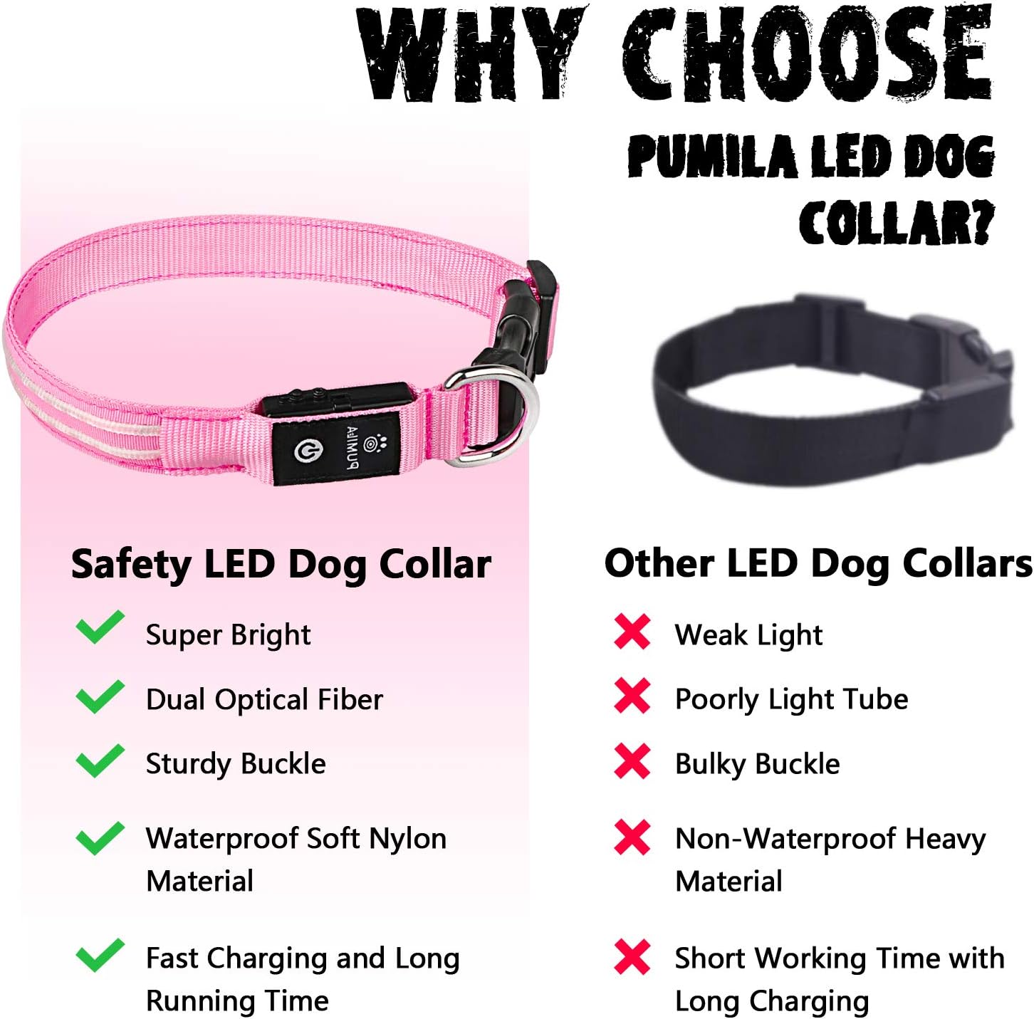 PcEoTllar Light Up Dog Collar, Rechargeable, Waterproof, Adjustable LED Collar for Night, Flashing - Image 3