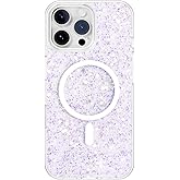 QOVOC for iPhone 16 Pro Max Case, Clear Glitter MagSafe Compatible, Bling Sparkly Girly Case for iPhone 16 Pro Max, Magnetic Protective Phone Cover, Purple Glitter, Cetus