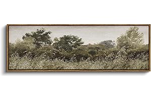 InSimSea Extra Large Framed Vintage Wall Art, Living Room Country Farmhouse Decor, Grassland Landscape Paintings, Canvas Prints, Retro Scenery Long Picture for Bedroom Above of Bed,12x36inch
