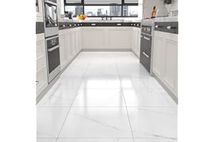 WESTICK Peel and Stick Floor Tile Bathroom 12" x 12" 20 PCS White Marble Vinyl Flooring Adhesive Vinyl Tiles Peel and Stick Floor Self Stick on Floor Tiles Linoleum Sheets for Bedroom Kitchen Camper