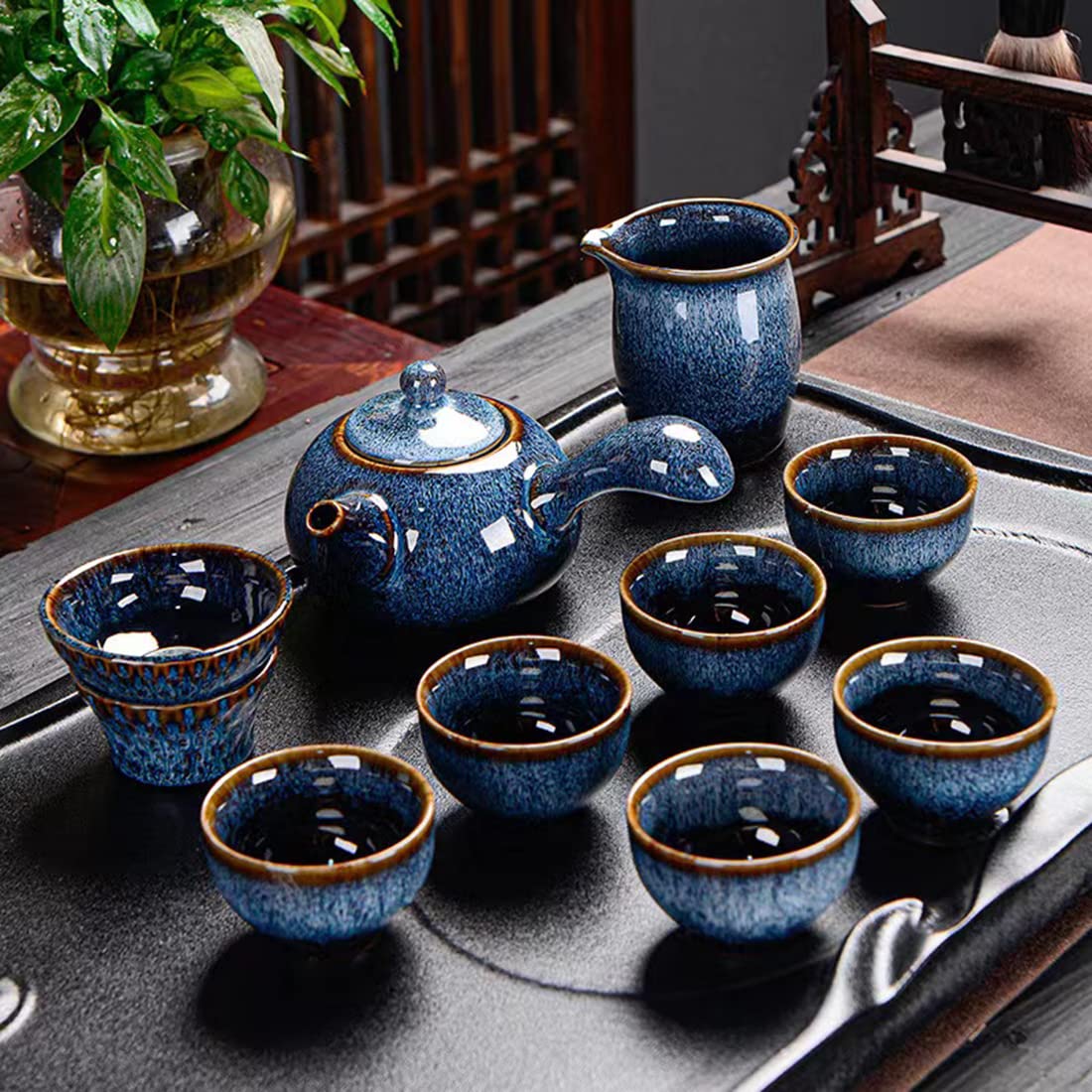 Chinese Porcelain Kung Fu Tea Tea Set, Porcelain Teapot, Porcelain Cup. 9 Gift Box Packaging. Suitable for Black Tea and Green Tea (Seitengriff)