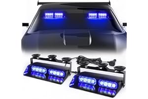 WINECO 2 in 1 16 Led Emergency Dash Strobe Lights Warning Safety Flashing Interior Windshield Lights w/Suction Cups for Ambulance Volunteer Firefighter Police Cop Vehicles Trucks (2x7.16 inch,Blue)