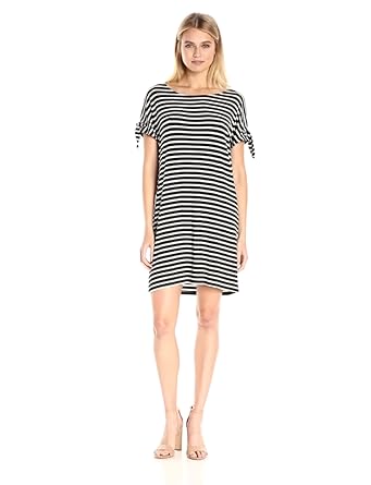 calvin klein short sleeve stripe gauze dress with bel