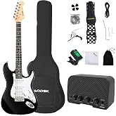 AODSK Electric Guitar with Amp Beginner Kit 39 Inch Solid Body Full Size,All Accessories,Digital Tuner,Six Strings,Four Picks,Tremolo Bar,Strap,Gig Bag,Starter kit (Black-HSS)