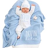 Baby Outfit Set with Cotton Knit Blanket, Personalized Matching Bodysuit and Hat with Embroidered Name,Romper with Blanket Newborn Gift for Baby Shower or Homecoming