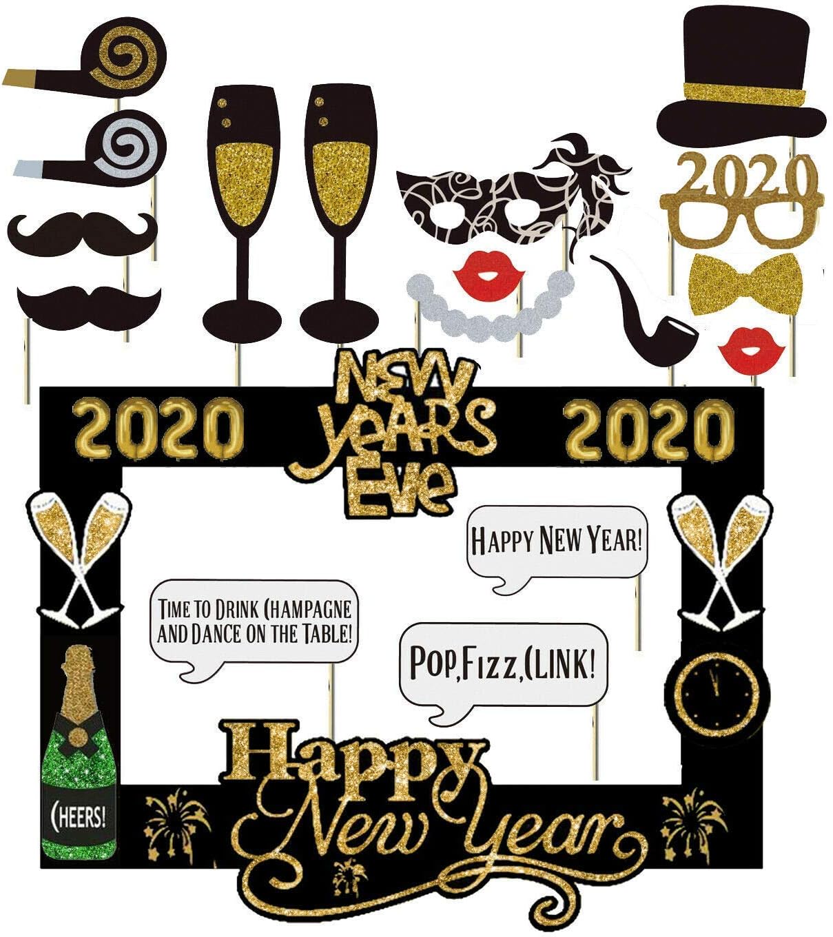Losuya 2020 New Year's Eve Photo Booth Props Picture Frame Props for New Year Party Supplies