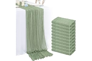 LUMAYCENS 10 Pack 10Ft Sage Green Cheesecloth Table Runner Boho Romantic Gauze Table Runner Cheese Cloth Long Table Runner for Wedding Party Bridal Shower Thanksgiving Christmas Decoration