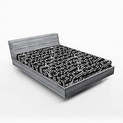 Ambesonne Music Fitted Sheet, Musical Notes and
