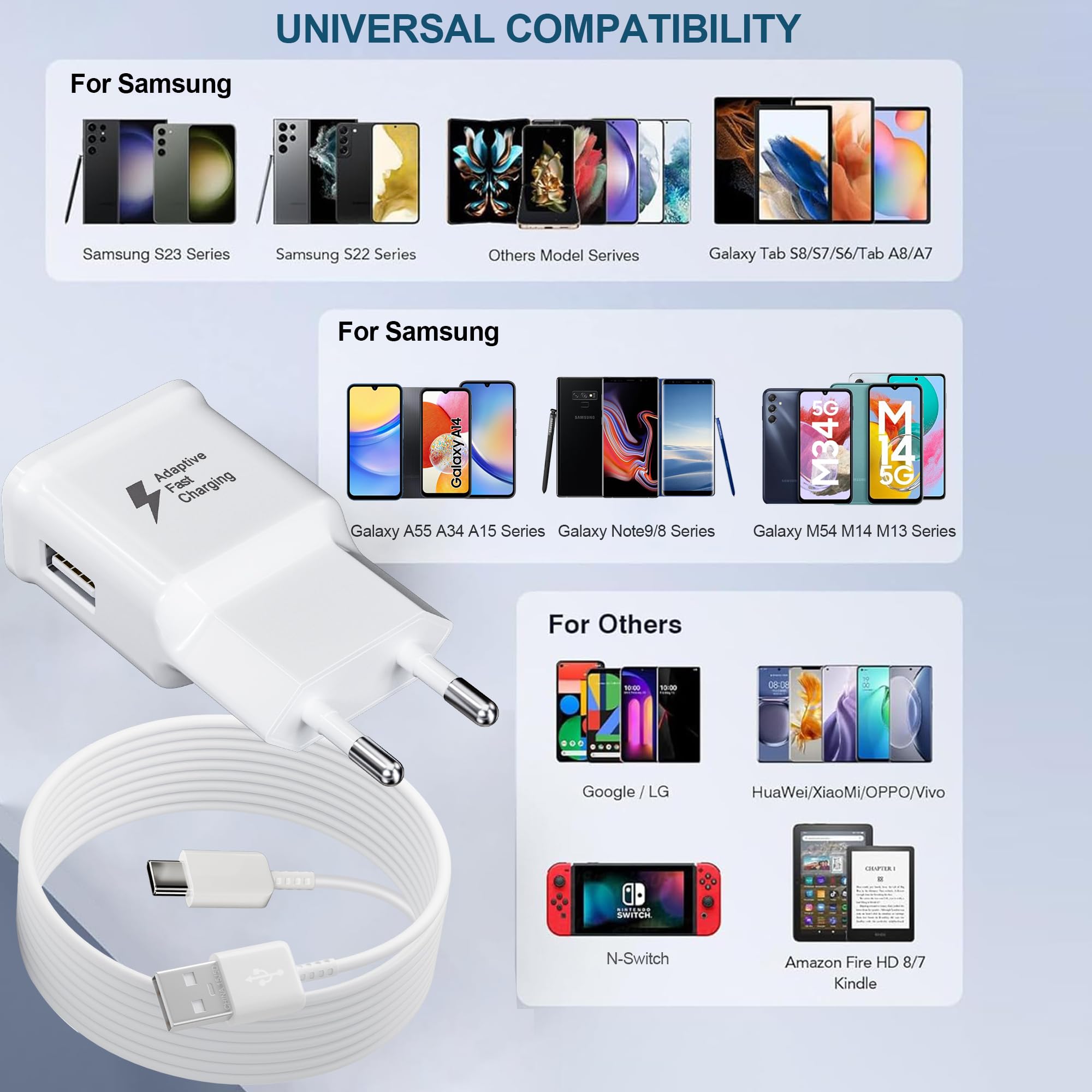 Ladegerät Schnellladegerät mit 2m Ladekabel USB C Schnellladekabel für Samsung Galaxy S21 S20 S10 S9 S8 A05S A06 A13 A14 A15 A16 A20 A25 A33 A34 A35 A36 A40 A52s A53 A54 A55 A56 M35 M33 M14 Handy 6