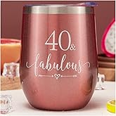 Crisky Rose Gold 40 & Fabulous Wine Tumbler for Women 40th Birthday Gifts for Women, Wife, Mom, Sister, Aunt, Friends, Coworker Her, Vacuum Insulated Coffee Cup,12oz with Box, Lid, Straw