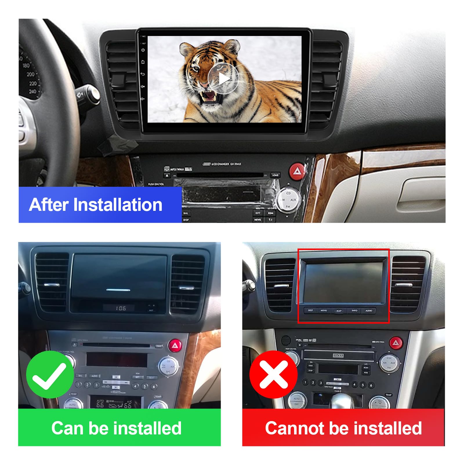2+32G Android 12 Double Din Car Stereo for Subaru Legacy Outback 2005-2009 with 9 Inch Touchscreen Radio Built-in Wireless Carplay/Android Auto/GPS/Bluetooth/FM/Steering Wheel Control/Backup Camera