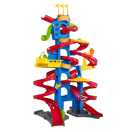 Fisher-Price FXK59 - Little People Hochhaus Rennbahn, Rollbahn mit Geräuschen und 2 Spielfiguren, ca. 93 cm hoch, Kleinkind S