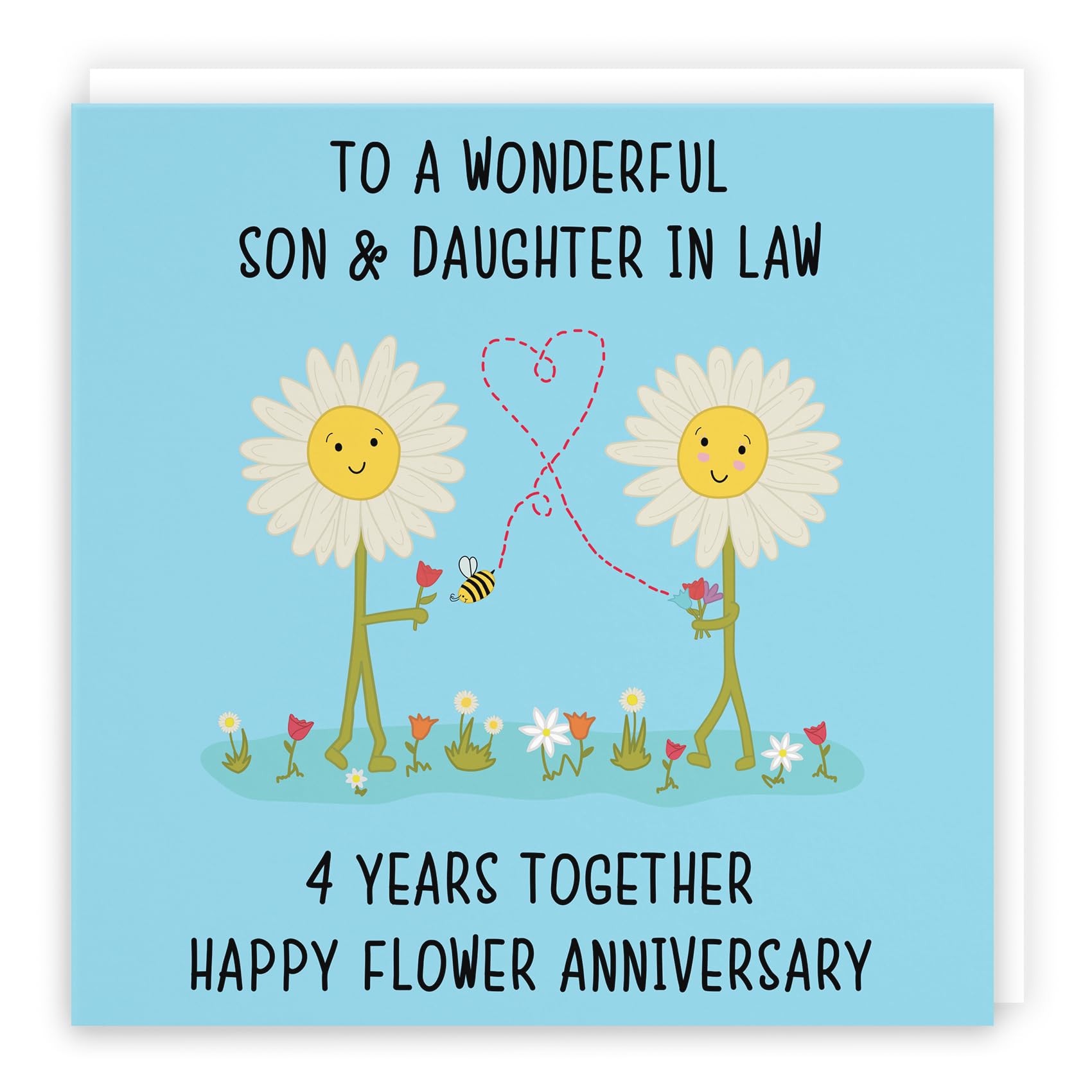 Hunts England - Large Son And Daughter In Law 4th Anniversary Card - To A Wonderful Son & Daughter In Law - 4 Years Together - Happy Flower Anniversary - Iconic Collection - Large - 210 x 210 mm