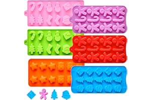 CLUEWR Christmas Silicone Chocolate Candy Molds, Set of 6 Santa Clause Christmas Tree Snowman Gingerbread Man Molds for Gummies, Jellies, Wax Melts, Candles