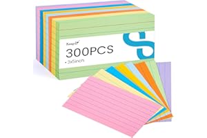 Koogel Index Cards 3x5, 300 Count, Colored Flash Card Lined Ruled on Both Side, Heavyweight Notecards for Back to School Studying Learning College Office Home Taking Notes Supplies, 8 Assorted Colors