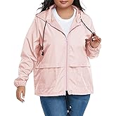 American Trends Women Plus Size Light RainCoat Jackets Packable Hooded Waterproof Windbreaker for Women