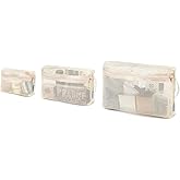 NOL Natural Organic Lifestyle 3-Pack Mesh Travel Toiletry Bags - Clear Zipper Travel Organizer, Airport Carry-On Compliant Reusable Cosmetic Makeup Bag for Women & Men (Cream)