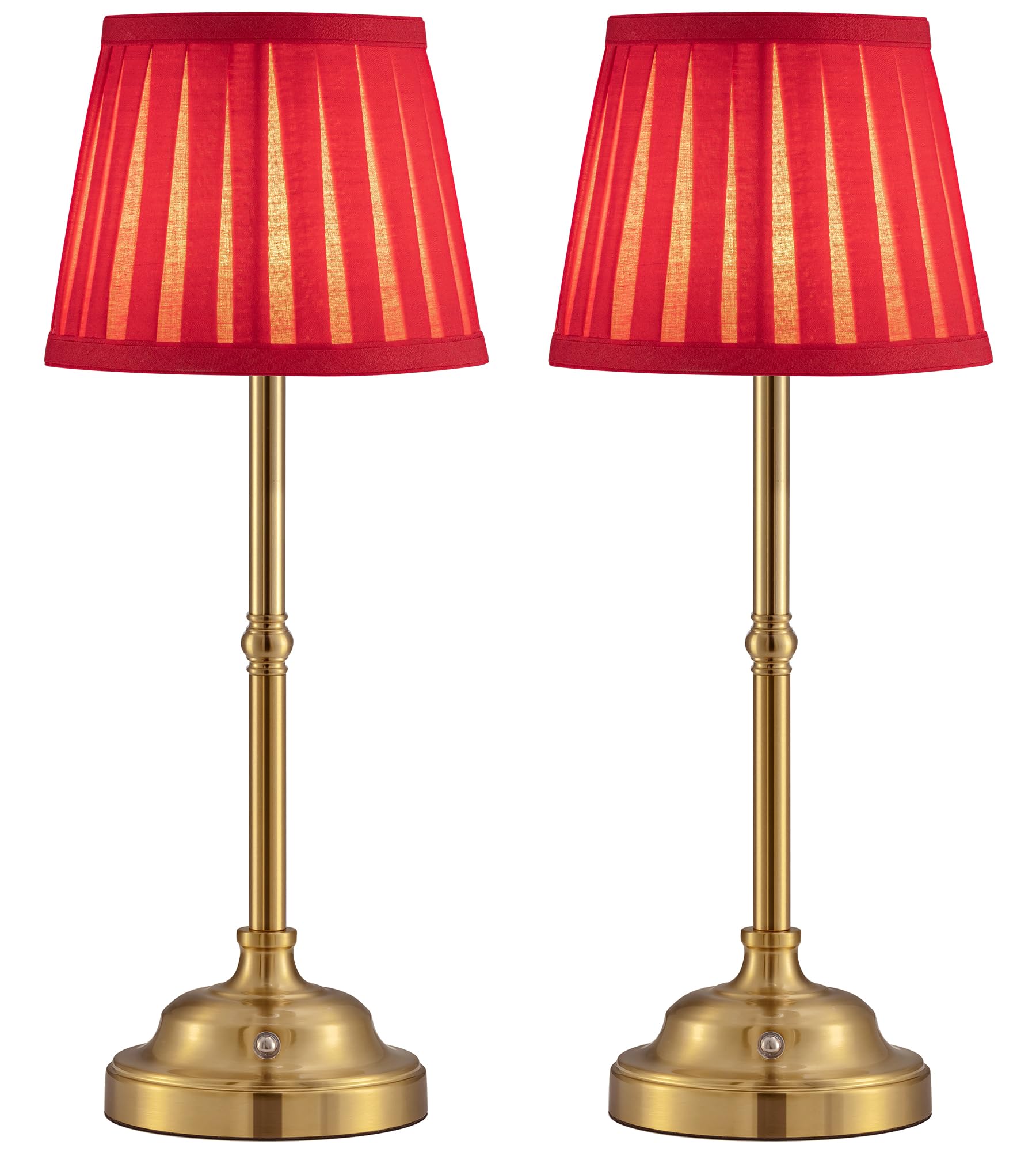 Photo 1 of KDG Cordless LED Table Lamp Set of 2, Portables Fabric Shade Desk Lamps, 5000mAh Rechargeable Battery Powered Lighting, Dimmable Light for Dining Room, Bedroom, Bedside, Night Light, Balcony (Red)