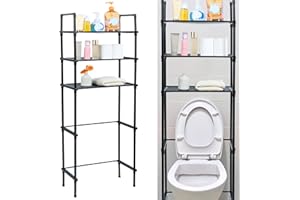 PTMTFYL Over The Toilet Storage Shelf, 3 Tier Storage Cabinet Over Toilet, Behind Toilet Shelf, Above Toilet Storage Rack, Bathroom Organizer Freestanding Toilet Shelf Space Saver (Black)