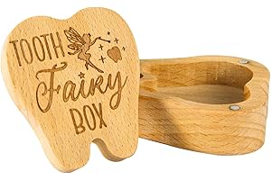 XIHIRCD Tooth Fairy Box, Wooden Tooth Keepsake Box Magnetic Tooth Holder Cute First Tooth Storage Box Tooth Shape Birthday Souvenir Gift for Lost Teeth (Classic Style)