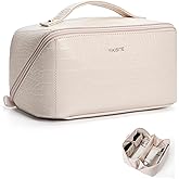 Yikisite Make Up Bag, Cosmetic Organizer for Women, Waterproof Croc PU Leather Makeup Organizer with Divider and Handle Toiletry Bag Travel Bag(Croc Embossed, White)
