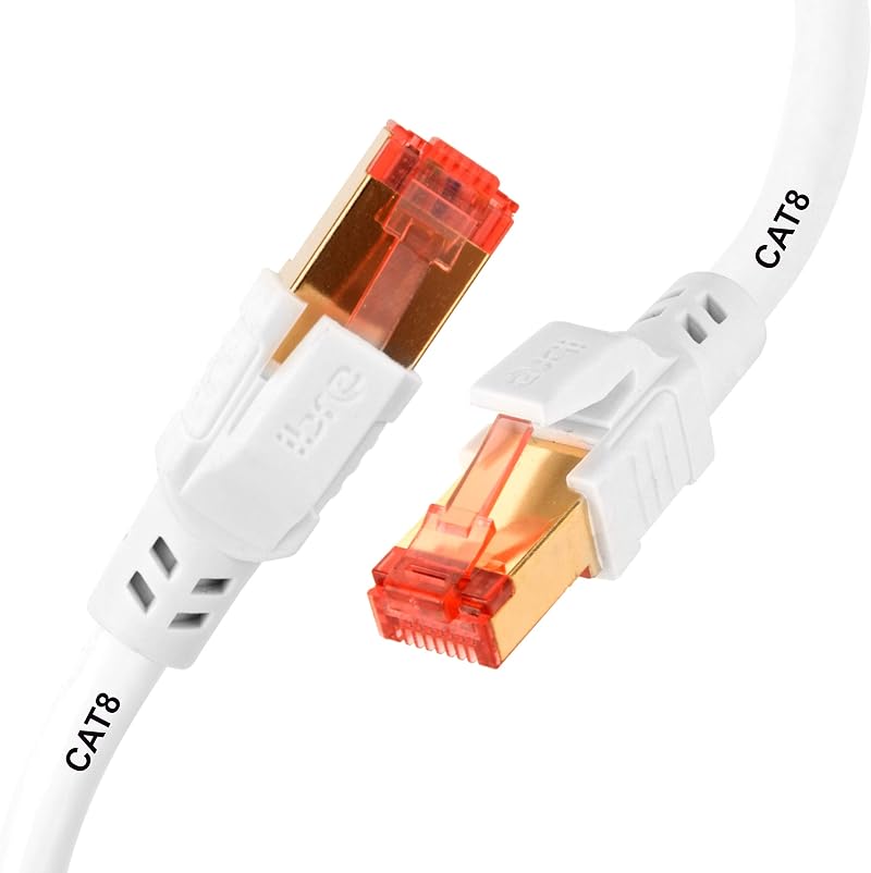 IBRA Cat8 Ethernet Cable SSTP 40Gbps 2000Mhz RJ45 Round White 1M Network Lan