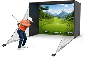 DIANDIAN Golf Simulator Enclosure Nets 10 × 8 ft – Indoor Golf Cage with Aluminum Frame, Dual-Layer HD Impact Screen & Side Safety Barriers for Home Garage Studio