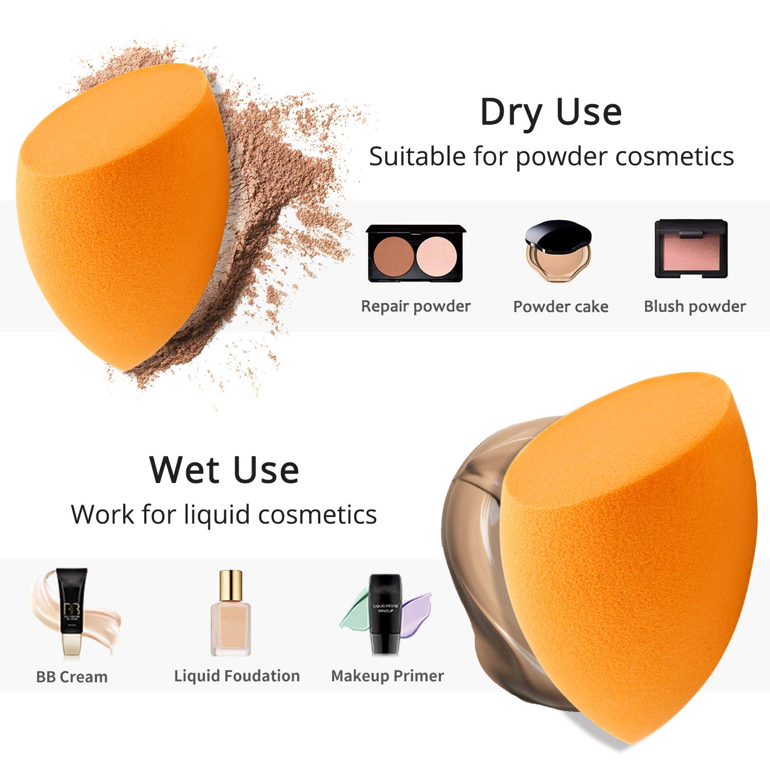 BEAKEY Makeup Sponge, 10 Pcs Latex-free and Vegan Makeup Blender Beauty Sponge, Flawless for Cream, Liquid Foundation & Powder Application (Orange & Black) : Beauty