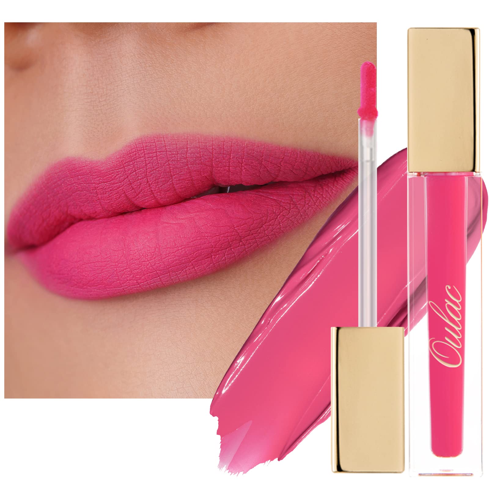 Oulac Makeup Kissproof Liquid Lipstick, Matte Lipstain, Pinky Kiss, Pink, Transfer Proof, Long Lasting, Creamy Formula, Highly Pigmented