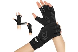 DISUPPO Arthritis Gloves with Wrist Straps, Women and Men Compression Gloves for Relieve Hand Pain, Carpal Tunnel, RSI, Rheumatoid, Tendonitis, Fingerless Gloves for Typing & Daily Work(Black, M)