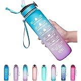 Giotto 32oz Leakproof BPA Free Drinking Water Bottle with Time Marker & Straw to Ensure You Drink Enough Water Throughout The