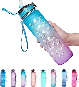 Amazon Com Giotto 32oz Large Leakproof Bpa Free Drinking Water Bottle With Time Marker Straw To Ensure You Drink Enough Water Throughout The Day For Fitness And Outdoor Enthusiasts Ombre Blue Purple