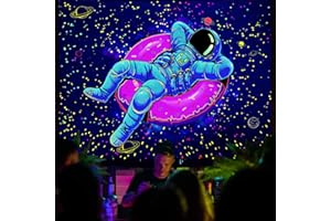 Miytal Blacklight Space Astronaut Tapestry, UV Reactive Funny Doughnut Aesthetic Tapestries, Cool Star and Planet Spaceman Wa