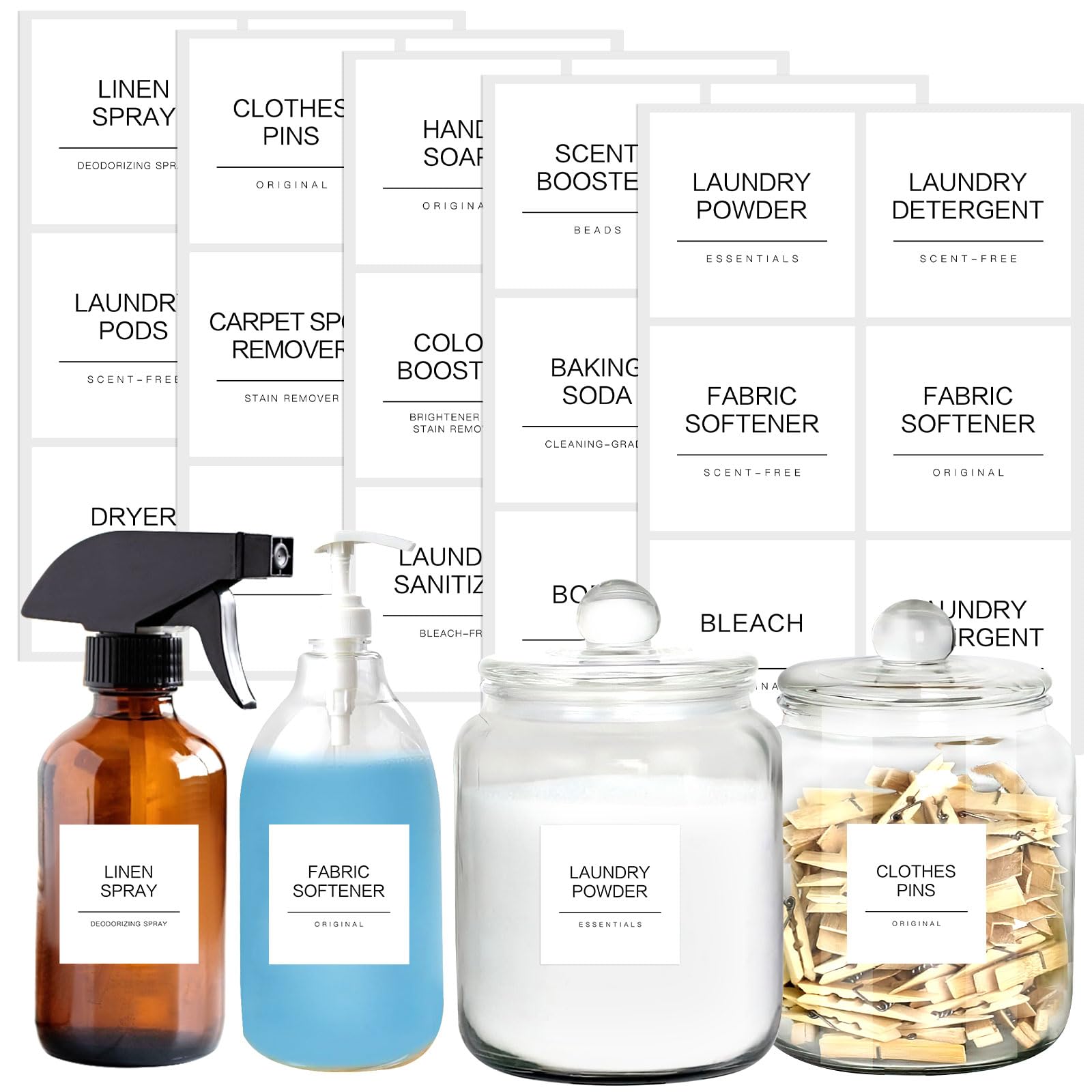 KSIWRE 30 PCS Laundry Labels for Jars,Matte Minimalist Laundry Stickers for Containers and Bottles,Laundry Room Organization and Storage(White)