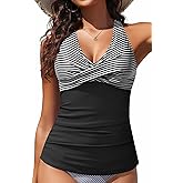 Yonique Tummy Control Tankini Top Only V Neck Swim Top Twist Front Bathing Suit Top No Bottom